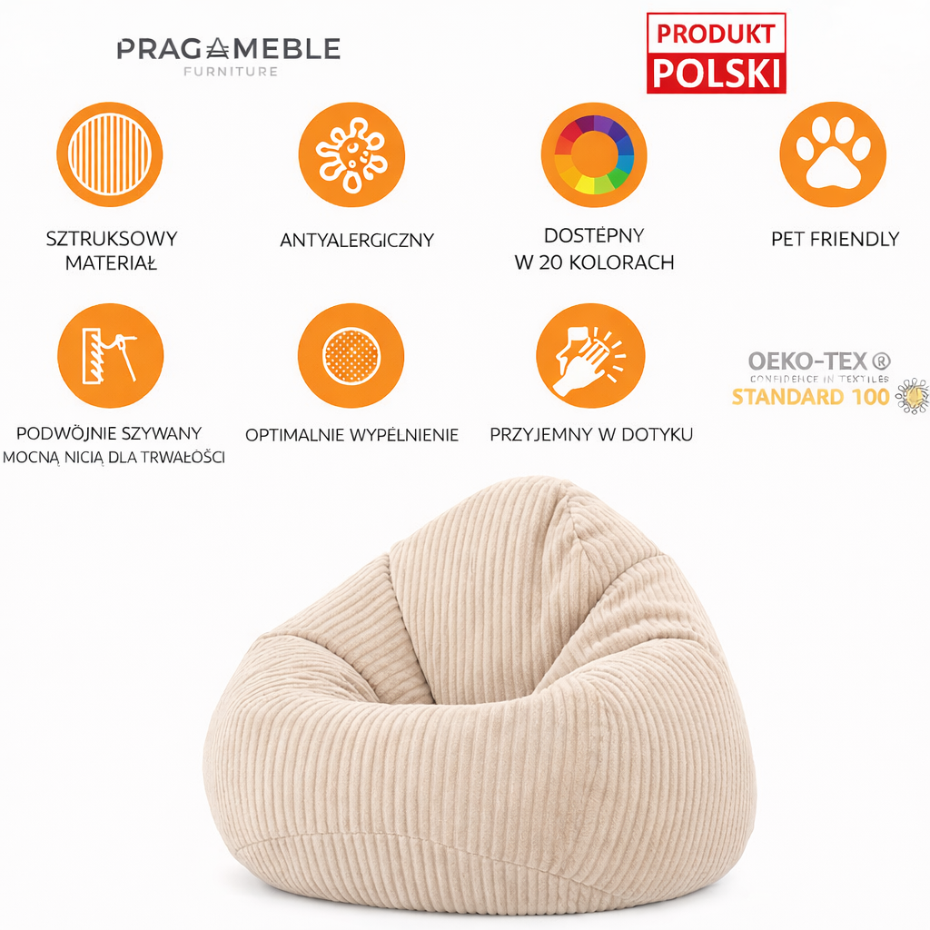 PUFA worek sako  – KOMFORT, POKOCHASZ OD PIERWSZEGO DOTYKU sztruks